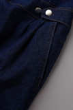 ディープ ブルー カジュアル ソリッド パッチワーク バックル ターンダウン カラー プラス サイズ ジャンプスーツ