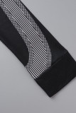 Tops à col zippé patchwork imprimés de vêtements de sport décontractés noirs