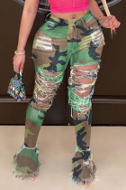 Camouflage Street Solid Рваные джинсы больших размеров в стиле пэчворк