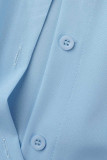 Azul celeste casual patchwork sólido fivela dobra gola camisa vestido vestidos (sem cinto)