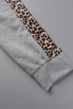 Blanco sexy estampado leopardo patchwork cremallera capucha cuello manga larga dos piezas
