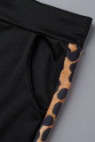 ブラック カジュアル プリント レオパード カモフラージュ プリント パッチワーク フード付き 襟 長袖 ツーピース