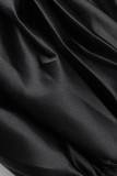 Zwarte sexy effen patchwork uit de schouder kokerrokjurken