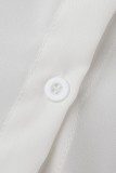 Robes de robe de chemise à col rabattu décontractées blanches à boucle solide en patchwork (sans ceinture)