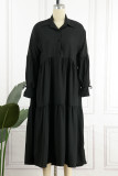 ブラック カジュアル ソリッド パッチワーク バックル フォールド ターンダウン カラー シャツ ドレス ドレス (ベルトなし)