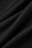 Casaco preto casual elegante sólido patchwork colarinho