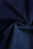 Combinaisons décontractées solides patchwork boucle col rabattu grande taille bleu profond