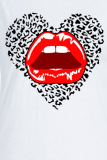 Camisetas con cuello en O de patchwork con estampado de labios casuales blancos