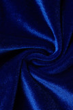 Combinaisons sexy patchwork solide transparent col rond régulier bleu