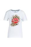 Camisetas con cuello en O de patchwork con estampado de labios de calle blanca