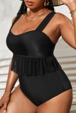 Zwarte Sexy Solid Backless Plus Size Zwemkleding (Met Paddings)