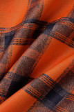 Tangerine Red Casual Plaid Print Patchwork Gesp Turndown Collar Bovenkleding