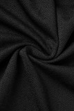 Schwarze, lässige, elegante, solide Patchwork-Strickjacke mit Kragenoberbekleidung