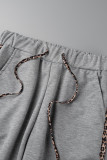Blu sexy stampa leopardo patchwork cerniera collare con cappuccio manica lunga due pezzi