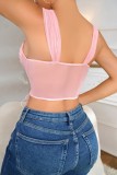 Pink Sexy Solid Patchwork Asymmetrical Spaghetti Strap Tops