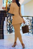 Khaki Casual Solid Patchwork Turn-back Collar Long Sleeve Two Pieces