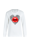 White Daily Lips Printed Patchwork O Neck Toppar