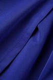 Blaue, sexy, feste, rückenfreie Patchwork-Kleider mit V-Ausschnitt und unregelmäßigen Kleidern