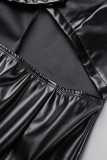 Черные сексуальные сплошные выдолбленные лоскутные платья с отложным воротником и юбкой на один шаг