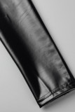 Zwarte sexy effen uitgeholde patchwork schuine kraag kokerrokjurken
