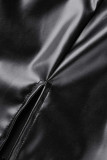 Il solido sexy nero ha scavato i vestiti dalla gonna di un punto del collare di ritorno della rappezzatura