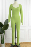 Groene sexy casual stevige vierkante kraag magere jumpsuits
