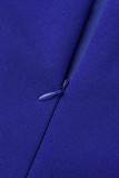 Синие повседневные однотонные лоскутные платья с круглым вырезом и длинными рукавами