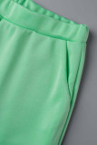 Grön Casual Solid Patchwork Spänne Långärmad Två delar