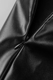 Pantalones de color sólido de cintura alta de patchwork de vendaje sólido de calle negro