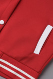 Fivela de patchwork sólido casual vermelho manga longa duas peças