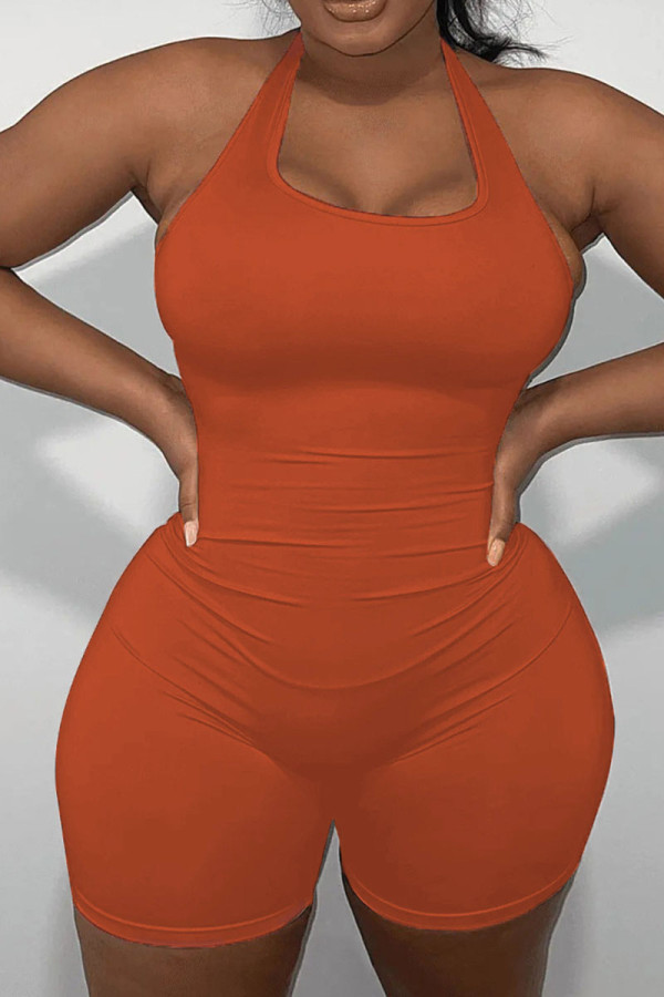Tangerine Röd Casual Sportswear Solid Patchwork Halter Plus Size Jumpsuits