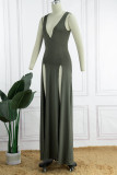 Зеленые сексуальные сплошные лоскутные разрезы с V-образным вырезом длинное платье Платья