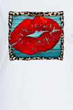 Witte Street Lips bedrukte patchwork T-shirts met ronde hals