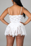 Vestido de tirante de espagueti asimétrico transparente de patchwork sólido sexy blanco Vestidos