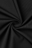 Robes longues noires sexy en patchwork fendu à col en V