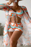 Turquoise Sexy Print Patchwork 3 Piece Sets