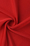 Vestido de noite vermelho sexy patchwork sólido com decote em V