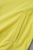 Gelb Beiläufig Einfarbig Patchwork Basic Reißverschluss Kragen Kurzarm Zweiteiler