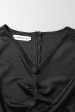 Черные повседневные однотонные платья русалки в стиле пэчворк с V-образным вырезом