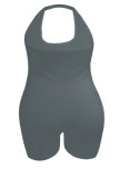 Серый Повседневная спортивная одежда Однотонный комбинезон с лямкой на шее в технике пэчворк Большие размеры