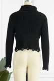 Gul Casual Solid Tofs Patchwork Asymmetrisk Turtleneck Toppar