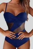 Royal Blue Sexy Solid Patchwork See-through Swimwears