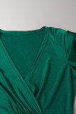 Vestido de noche con cuello en V de patchwork sólido sexy verde Vestidos