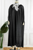 Svarta Elegant Solid Patchwork Applikationer raka klänningar med turtleneck