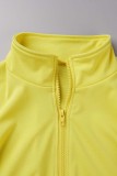 amarillo casual sólido patchwork básico cremallera cuello manga corta dos piezas