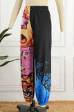 Black Casual Print Basic Regular Conventional Full Print Trousers