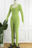 Grön Sexig Casual Skinny Jumpsuits med massiv fyrkantig krage