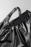 黒のセクシーなソリッドくり抜かれたパッチワーク斜めの襟ペンシルスカートドレス
