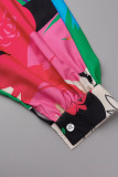Roze casual print patchwork tops met V-hals