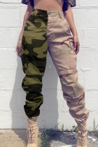 Aardegele casual camouflageprint patchwork normale broek met hoge taille